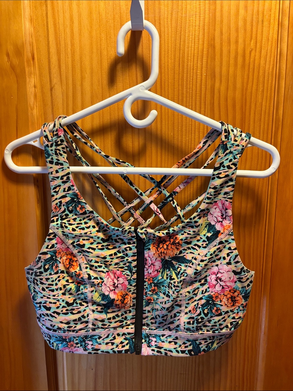 TORRID - Active - Floral Animal-Print Strappy Sports Bra - Pink/Green